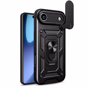 Чехол Hybrid Armor Camshield для iPhone 17 Air с подставкой и крышкой камеры - чёрный