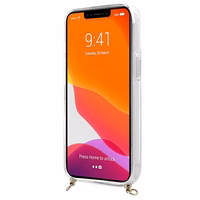 Guess GUHCP13SKC4GBGO iPhone 13 mini 5.4" caurspīdīgs cietais apvalks ar 4G brūnu siksniņu un zelta ķēdīti