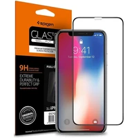 Spigen Glass FC rūdītais stikls ar melnu rāmi iPhone X / XS / 11 Pro