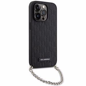 Karl Lagerfeld KLHCP14LSACKLHPK iPhone 14 Pro 6.1" melns melns Kietais vāciņš Saffiano Monogrāma Ķēde