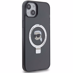 Karl Lagerfeld gredzena statīva Karl Head MagSafe viedtālruņa apvalks iPhone 15 Plus / 14 Plus - melns