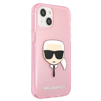 Karl Lagerfeld Glitter Karl's Head apvalks iPhone 13 mini - rozā