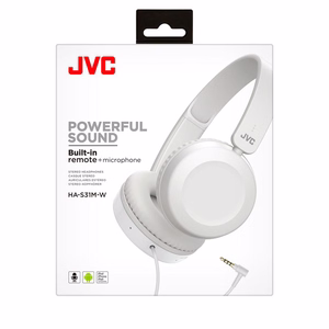 JVC HAS-31 WE vadu uz ausīm liekamās austiņas ar pulti un mikrofonu, baltas