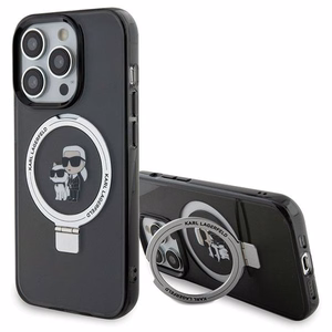 Karl Lagerfeld KLHMP15LHMRSKCK iPhone 15 Pro 6.1" melns/melns cietais apvalks ar gredzena statīvu Karl&Choupette Magnētiskais
