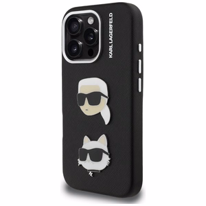 Karl Lagerfeld FW Grained Karl & Choupette Heads Pins Maciņš iPhone 16 Pro - melns