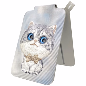 Nimmy New Big-Eye Cute Pets 2.0 Cat MagSafe magnētiskais karšu maciņš tālrunim ar statīvu – pelēks