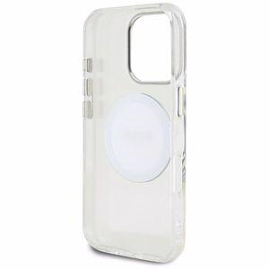 Guess IML Metal Colored Circle Classic Logo Magnētiskais viedtālruņa apvalks iPhone 16 Pro - balts