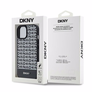 DKNY Ādas drukāts raksts metāla logotips Magnētiskais viedtālruņa apvalks iPhone 15 / 14 / 13 - melna