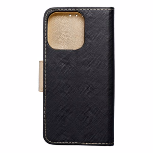 FANCY grāmatas apvalks IPHONE 15 Pro melns / zelta
