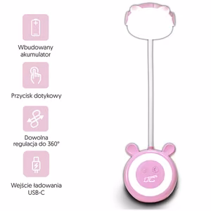 LED Teddy bear desk Lampa 3W, 3000/4500/6000K, adjustable, 1200mAh, rozā, LTC