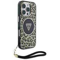 Guess HC IML leoparda trīsstūra auklas siksna MagSafe apvalks iPhone 16 Pro - brūns