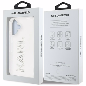 Karl Lagerfeld IML Rhinestones Logo viedtālruņa apvalks iPhone 16 - caurspīdīgs