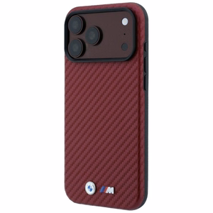 BMW aizsargvāciņš ierīcei iPhone 18 Pro / 17 Pro: (Carbon Metal Logo), saderīgs ar MagSafe, krāsa – bordo