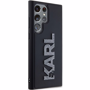 Karl Lagerfeld 3D Gumijas Mirdzošs Logotips viedtālruņa apvalks Samsung Galaxy S23 Ultra - melns