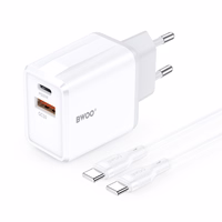 BWOO sienas lādētājs CDA182 QC 38W 1x USB-A + 1x USB-C ar USB-C kabeli 1 m melns