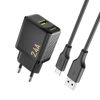 Dudao A23TEU 2.4A GaN USB-A Wall Lādētājs with USB-A - USB-C Kabelis - Melns