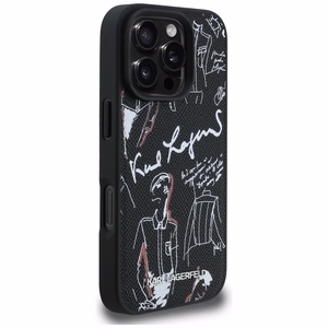 Karl Lagerfeld Grained Pattern & Logo MagSafe Maciņš for iPhone 16 Pro Max - melns
