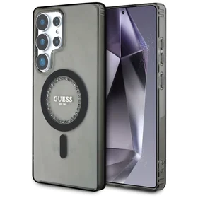 Guess Kristāli Drukāts Klasiskais Logotips Magnētiskais Samsung Galaxy S25 Ultra viedtālruņa apvalks melna