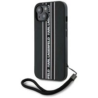 Karl Lagerfeld Saffiano Athleisure Stripes Cord viedtālruņa apvalks iPhone 15 - rozā