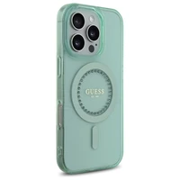 Guess IML Rhinestones Magnētiskais viedtālruņa apvalks iPhone 16 Pro - zaļš