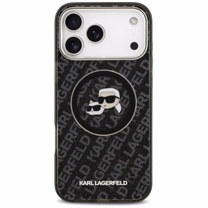 Viedtālruņa apvalks Karl Lagerfeld IML Glitter Karl&Choupette Heads Logo MagSafe iPhone 17 Pro Max - melns