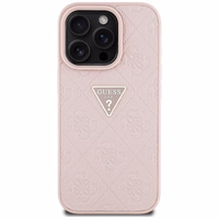 Guess Hot Stamp 4G Pattern Triangle Metal Logo iPhone 16 Pro viedtālruņa apvalks - rozā