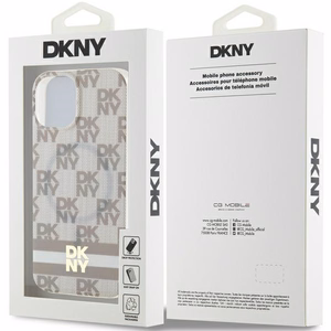 DKNY IML rūtainais mono raksts un drukātas svītras Magnētiskais viedtālruņa apvalks iPhone 15 Plus / 14 Plus - bēša