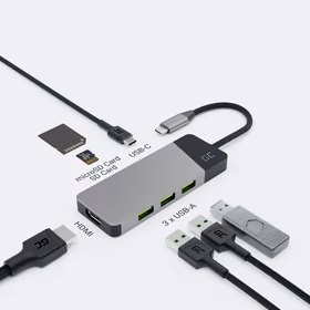 zaļš CELL HUB USB-C ADAPTER GC CONNECT 7W1 (3XUSB 3.1, HDMI 4K 60HZ, USB-C PD 85W, MICROSD/SD)