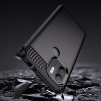 Carbon Case viedtālruņa apvalks Xiaomi Redmi A1+ elastīgs silikona oglekļa pārklājums melns