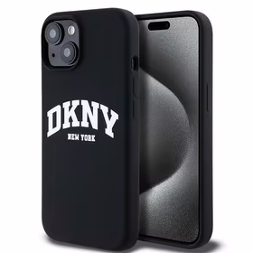 DKNY Liquid Silicone White Printed Logo MagSafe Viedtālruņa apvalks iPhone 14/15/13 - melns (m)