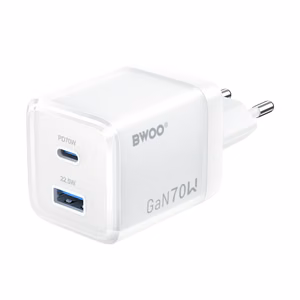 BWOO GaN wall charger CDA224 QC 70W 1x USB 1x USB-C white