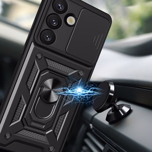 Hybrid Armor Camshield Case with Stand and Camera Cover for Oppo F29 5G - Black