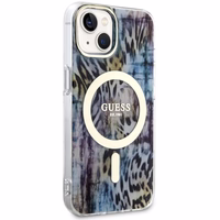 Guess Leopard Magnētiskais viedtālruņa apvalks iPhone 14 - zila