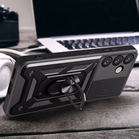 Hibrīda bruņu Camshield ar kameras vāciņu un metāla gredzenu Samsung Galaxy S25+ - melns