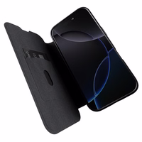 Puro Book Mag Magnētiskais ādas apvalks ar vāciņu un kartes slotu iPhone 16 Pro - melns