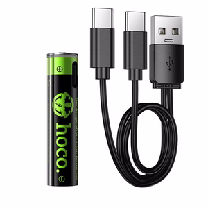 Uzlādējama baterija R3 (AAA) 320 mAh ar USB C + kabelis USB A uz 2 x USB C 2 gab. Hoco JA4 melna