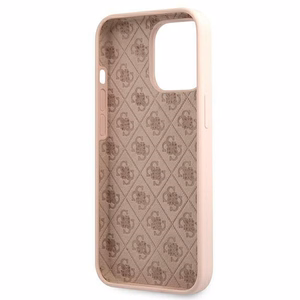Guess GUHMP13LLSLMGLP viedtālruņa apvalks iPhone 13 Pro / 13 6.1" gaiši rozā cietais silikona ar zelta logotipu MagSafe