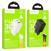 Lādētājs viedtālrunim Hoco USB A + USB C QC3.0 PD AFC 3A 30W + kabelis USB C uz USB C N71 balts