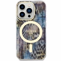 Guess GUHMP14XHLEOPWB iPhone 14 Pro Max 6.7" zils cietais apvalks Leopard Magnētiskais
