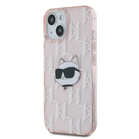 Karl Lagerfeld IML Choupette galvas un monogrammas apvalks iPhone 14 / 15 / 13 - rozā