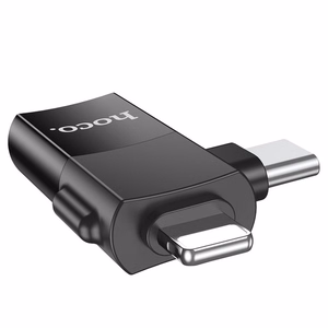 Adapteris OTG 2in1 USB C / Lightning uz USB A Hoco UA17 melns