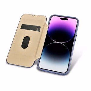 iCarer CE Premium ādas folio vāciņš iPhone 14 Pro ar MagSafe magnētisku flip vāciņu - gaiši violetā krāsā