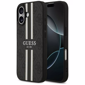 Guess 4G MagSafe futrālis iPhone 17 ar apdrukātu svītru apdruku - melns
