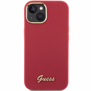 Guess silikona viedtālruņa apvalks ar metāla logo un rāmi iPhone 15 - sarkans