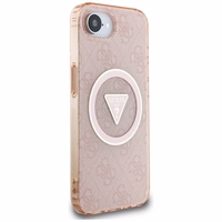 Guess IML Metal Glitter 4G Circle Triangle magnētiskais viedtālruņa apvalks iPhone 16e - rozā