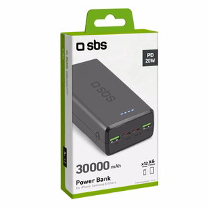Внешний аккумулятор SBS TTBB30000PD20K 30000 mAh 2 x USB-C 2 x USB-A - чёрный