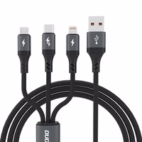 Dudao L3E 3 in 1 60W MicroUSB USB-C Lightning kabelis 1.2m - melns