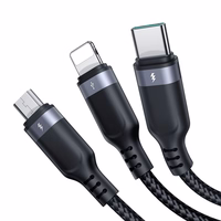 Joyroom S-A18 3in1 3,5A USB-A - Lightning+USB-C+MicroUSB kabelis 1,2 m - melns