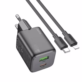 Lādētājs Hoco USB A + USB C QC PD 3A 20W + kabelis USB C uz Lightning N41 melns