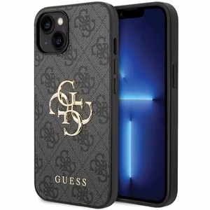 Guess 4G Big Metal Logo viedtālruņa apvalks iPhone 15 - pelēka